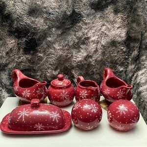 Gates Ware Festive Red Snowflake Holiday Dinnerware Set